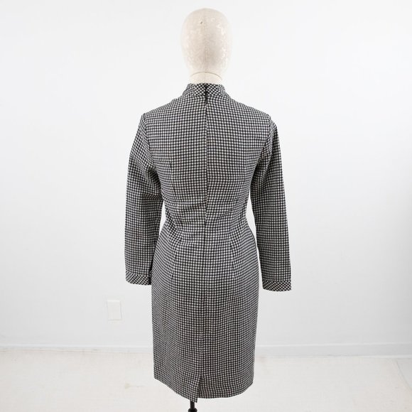 Vintage M Wool Silk Gingham Plaid Check Dress - Picture 5 of 12